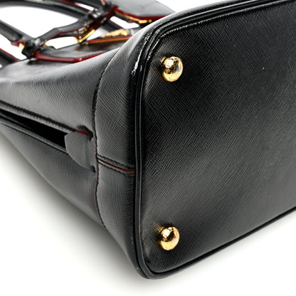 Prada Saffiano Vernice Small Promenade Tote Black Rosso 8 of 13