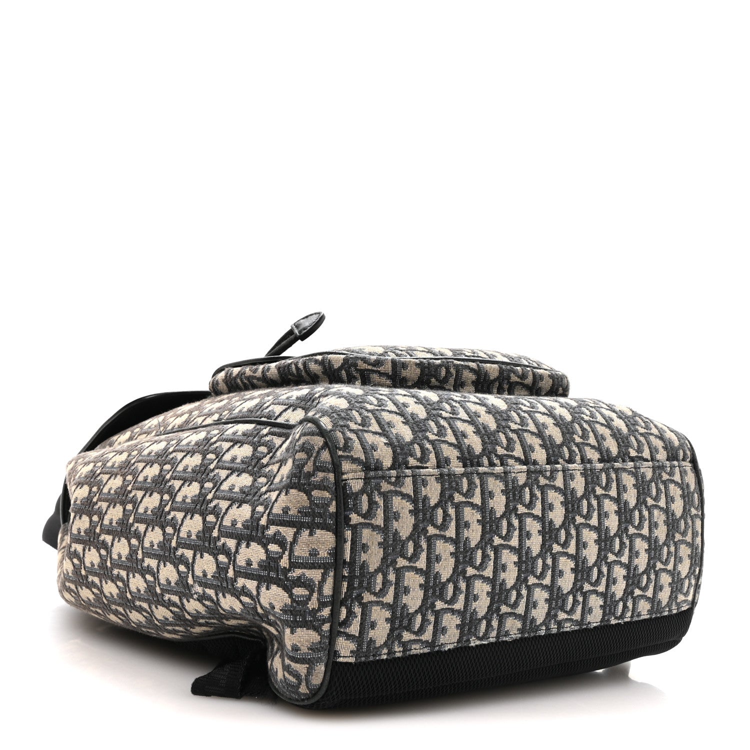 Christian Dior Oblique Jacquard Grained Calfskin Drawstring Saddle Backpack Beige Black 4 of 11