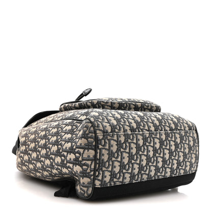 Christian Dior Oblique Jacquard Grained Calfskin Drawstring Saddle Backpack Beige Black 4 of 11