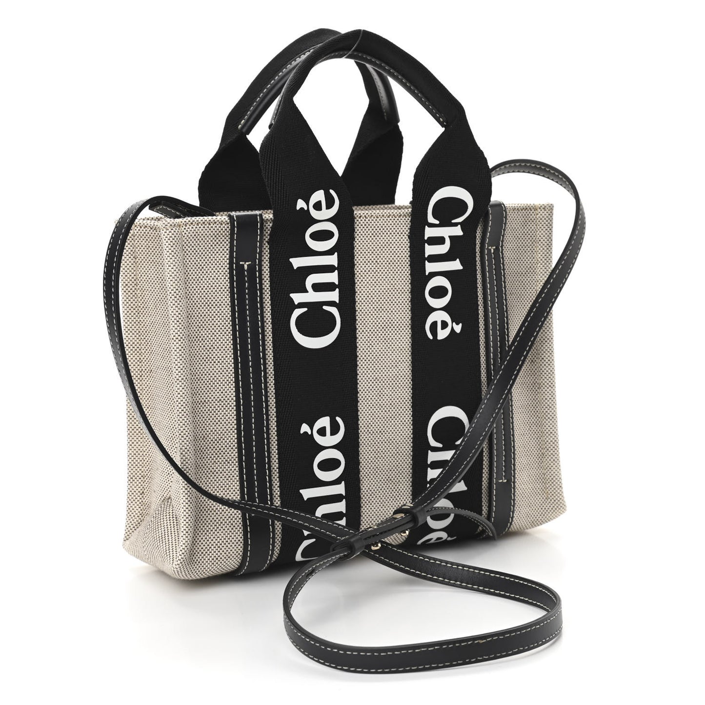 Cotton Calfskin Small Woody Ribbon Tote With Strap Black Blue