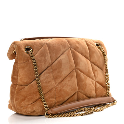 Saint Laurent Suede Calfskin Quilted Small Loulou Puffer Monogram Chain Satchel Cinnamon 6 of 20