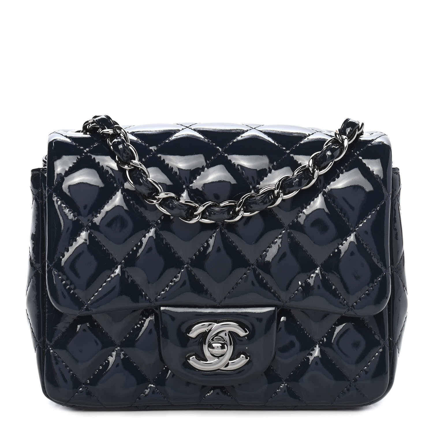 Chanel Patent Quilted Mini Square Flap Navy Blue 1 of 9
