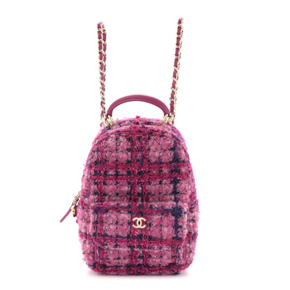 Chanel Tweed Quilted CC Mini Classic Backpack Fuchsia Navy 1 of 12