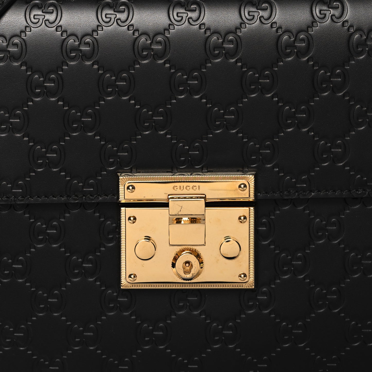 Guccissima Signature Medium Padlock Top Handle Bag Black