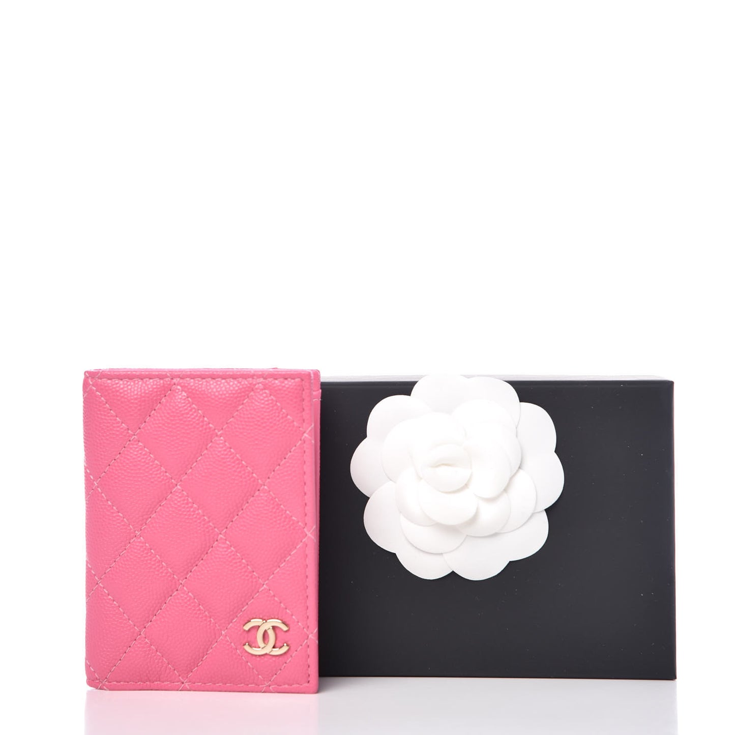 Caviar Quilted Card Holder Wallet Pink