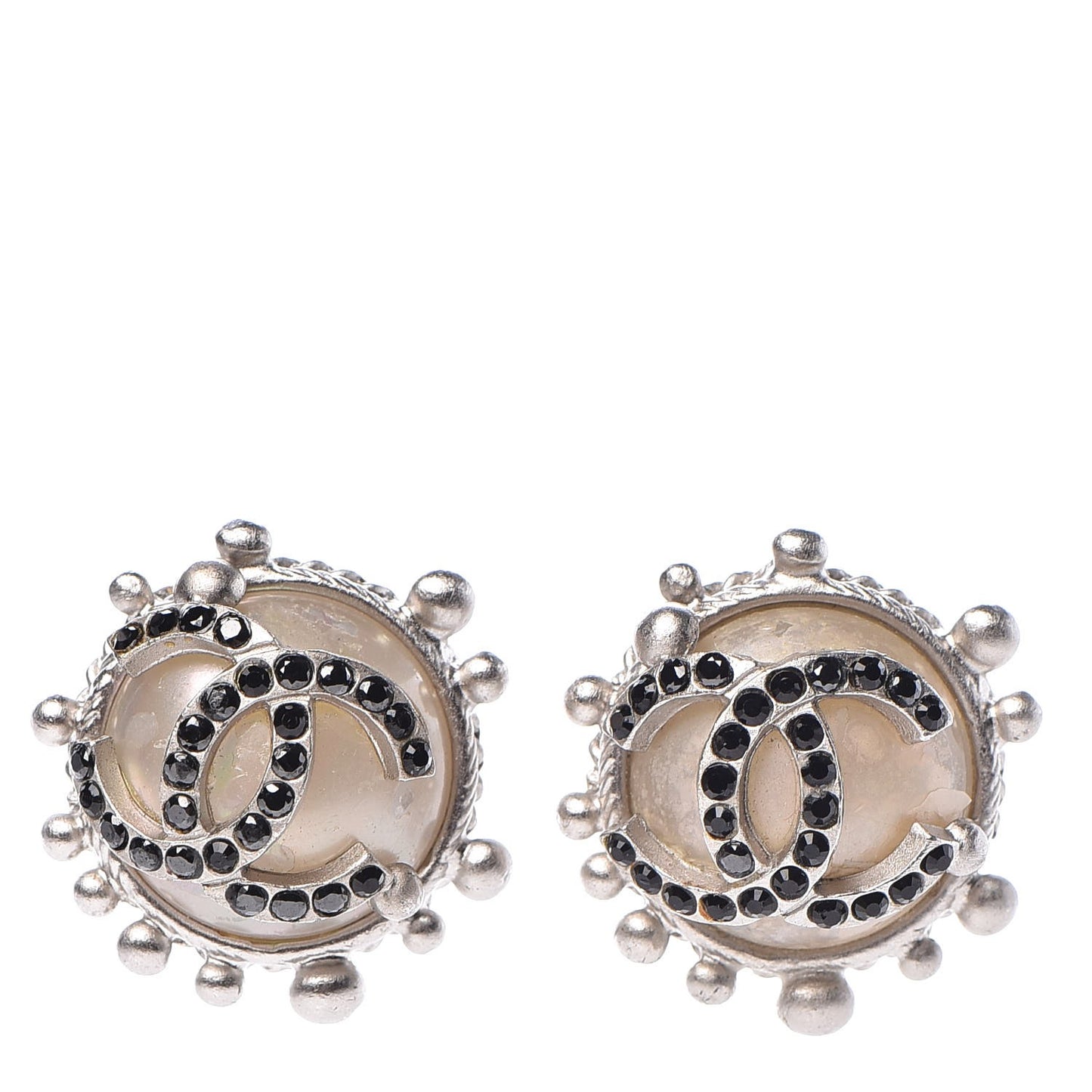 Crystal CC Earrings Black Silver
