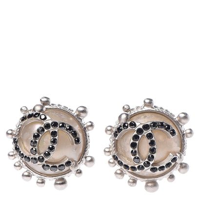 Chanel Crystal CC Earrings Black Silver 1 of 7