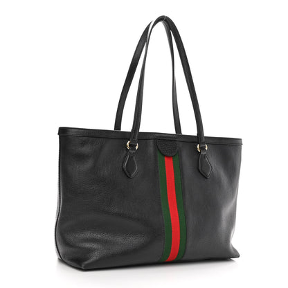 Gucci Textured Calfskin Web Medium Ophidia Shopping Tote Black 3 of 11