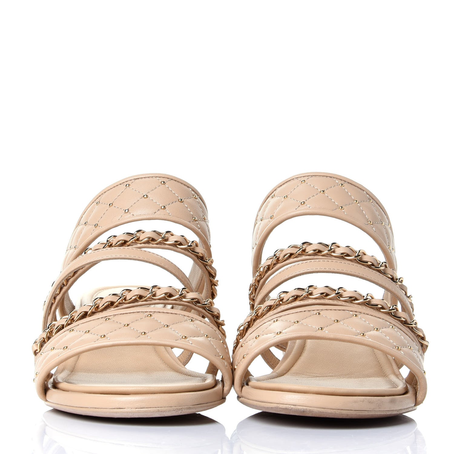 Chanel Lambskin Quilted Chain Mule Sandals 37.5 Beige 2 of 12