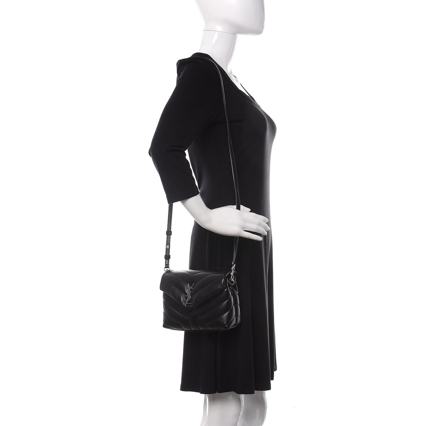 Calfskin Y Quilted Monogram Toy Loulou Crossbody Bag Black