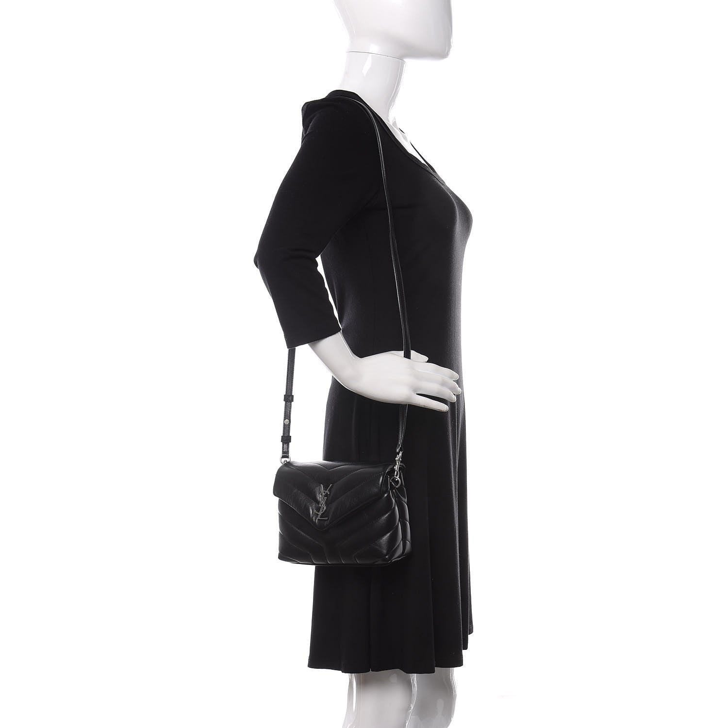 Saint Laurent Calfskin Y Quilted Monogram Toy Loulou Crossbody Bag Black 2 of 10