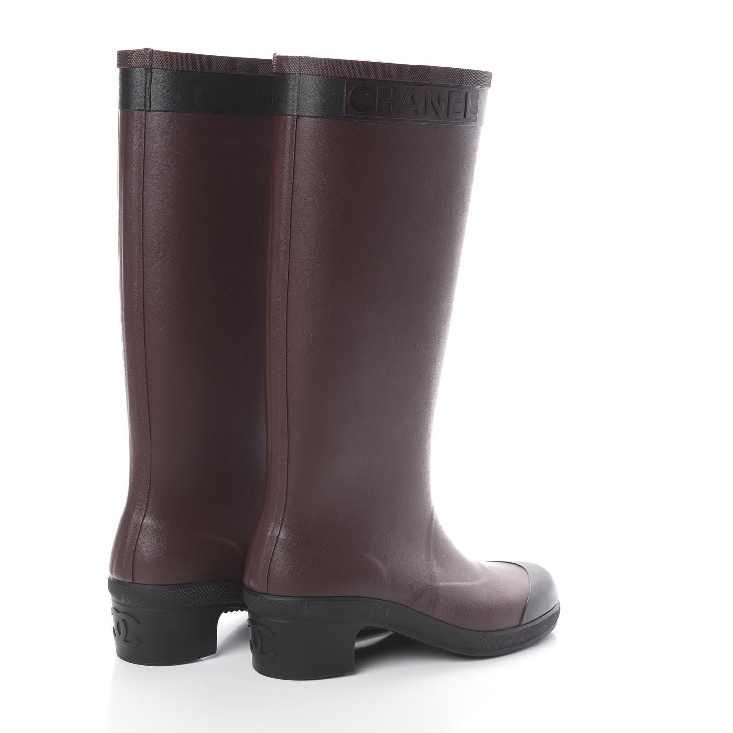 Chanel Rubber Logo Rain Boots 41 Burgundy Black 4 of 6