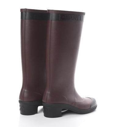 Chanel Rubber Logo Rain Boots 41 Burgundy Black 4 of 6