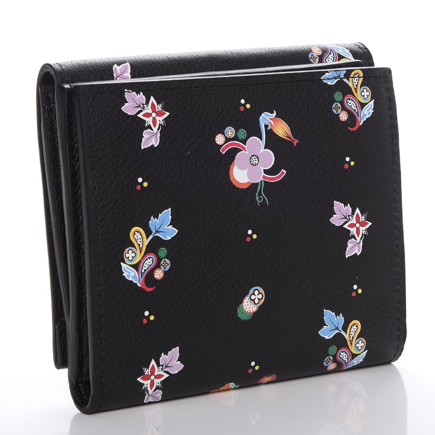 Louis Vuitton Calfskin LockMe II Floral Compact Wallet Black 3 of 9