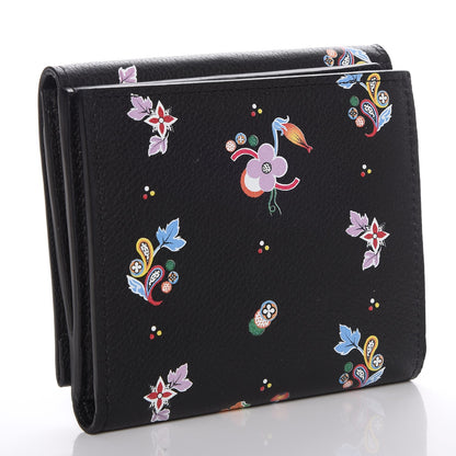 Louis Vuitton Calfskin LockMe II Floral Compact Wallet Black 3 of 9