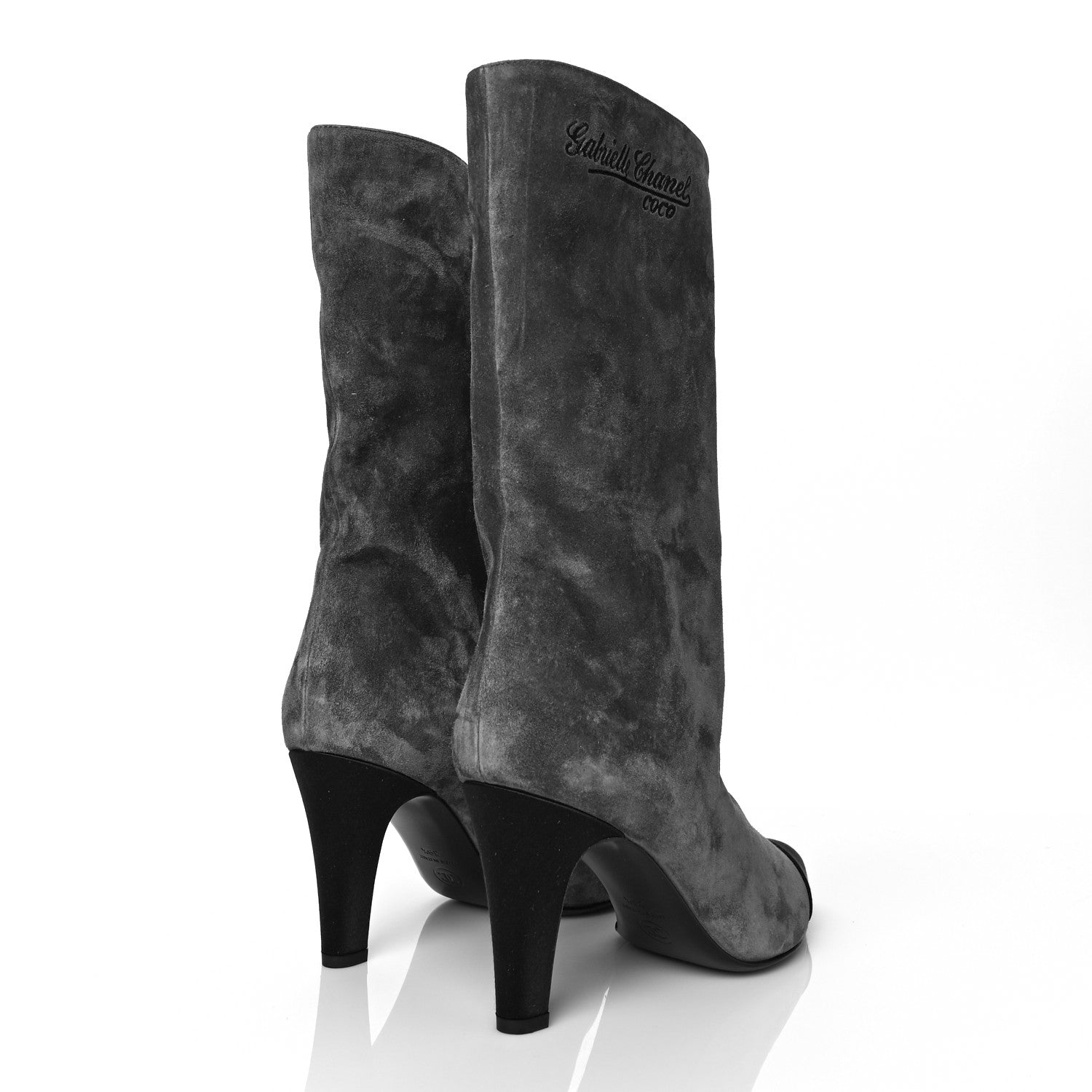 Chanel Suede Calfskin Satin Gabrielle Cap Toe Short Boots 39.5 Grey Black 4 of 12