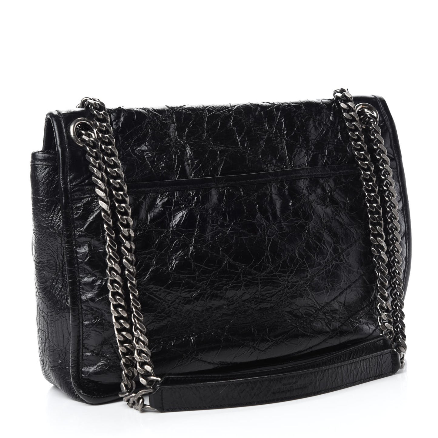 Crinkled Calfskin Matelasse Monogram Medium Niki Chain Satchel Black
