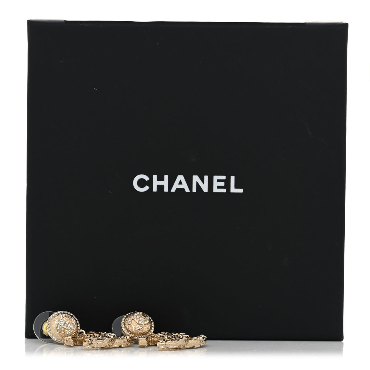 Crystal CC Drop Logo Earrings Gold