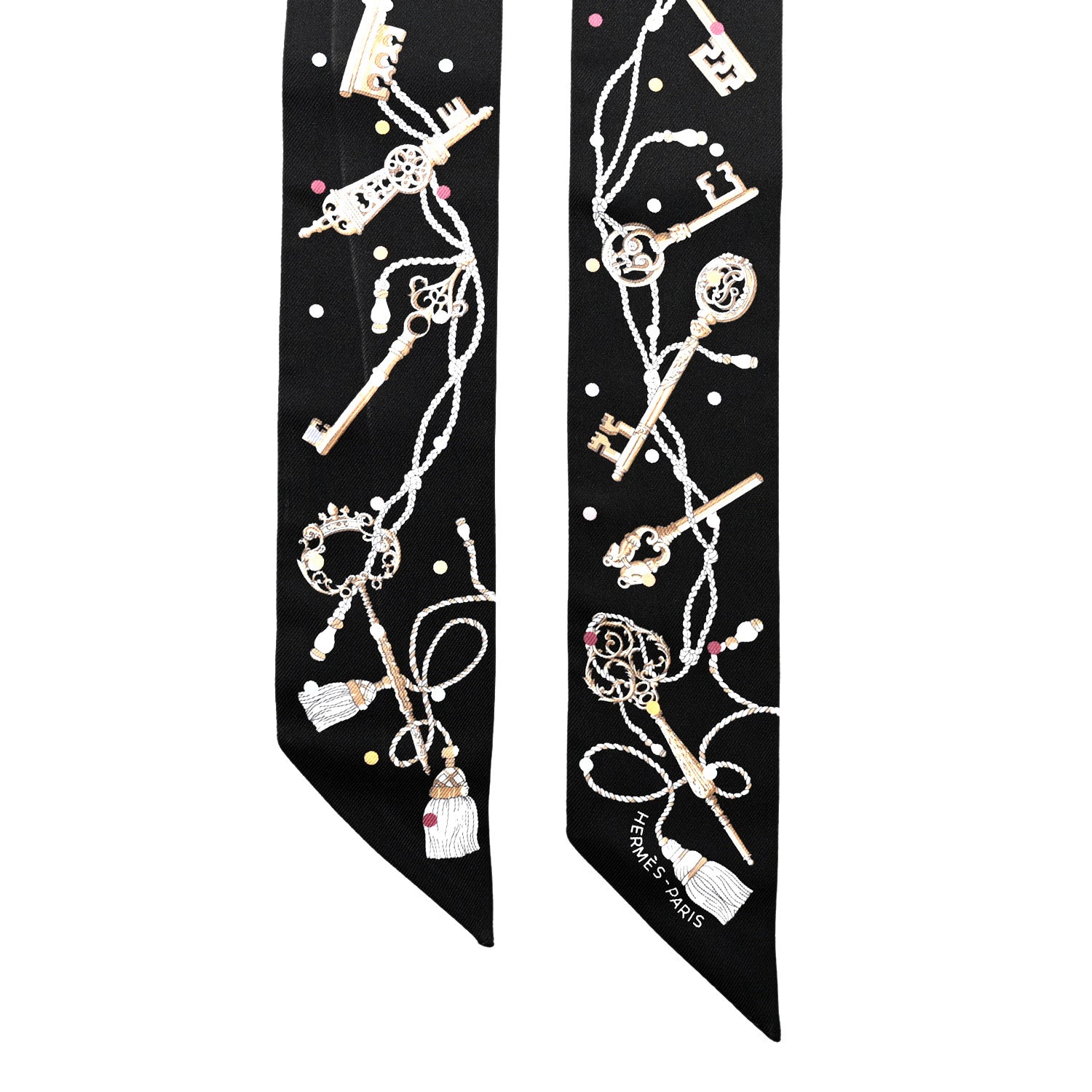 Hermes Silk Les Cles A Pois Twilly Black Beige Rose Multicolor 2 of 4