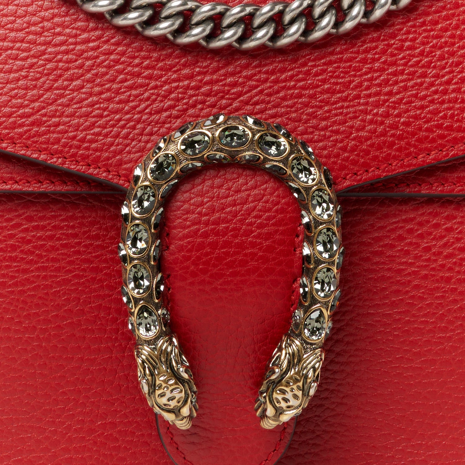 Gucci Dollar Calfskin Swarovski Crystal Small Dionysus Shoulder Bag Hibiscus Red 9 of 11