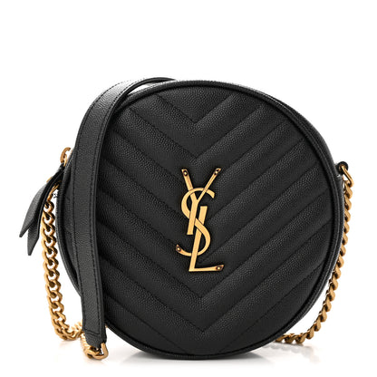 Saint Laurent Grain De Poudre Matelasse Chevron Quilted Round Vinyle Camera Bag Black 1 of 13