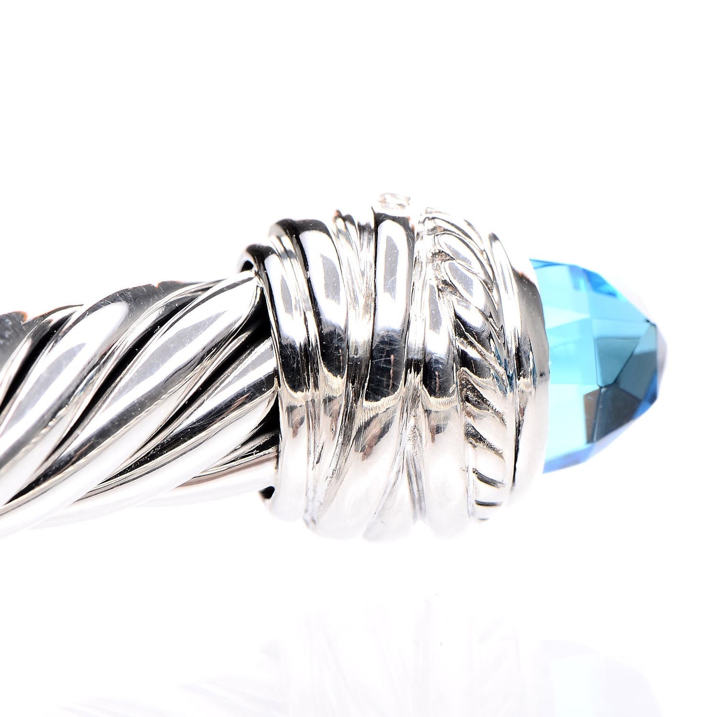 Sterling Silver Diamond Blue Topaz 8.5mm Crossover Hinge Bracelet