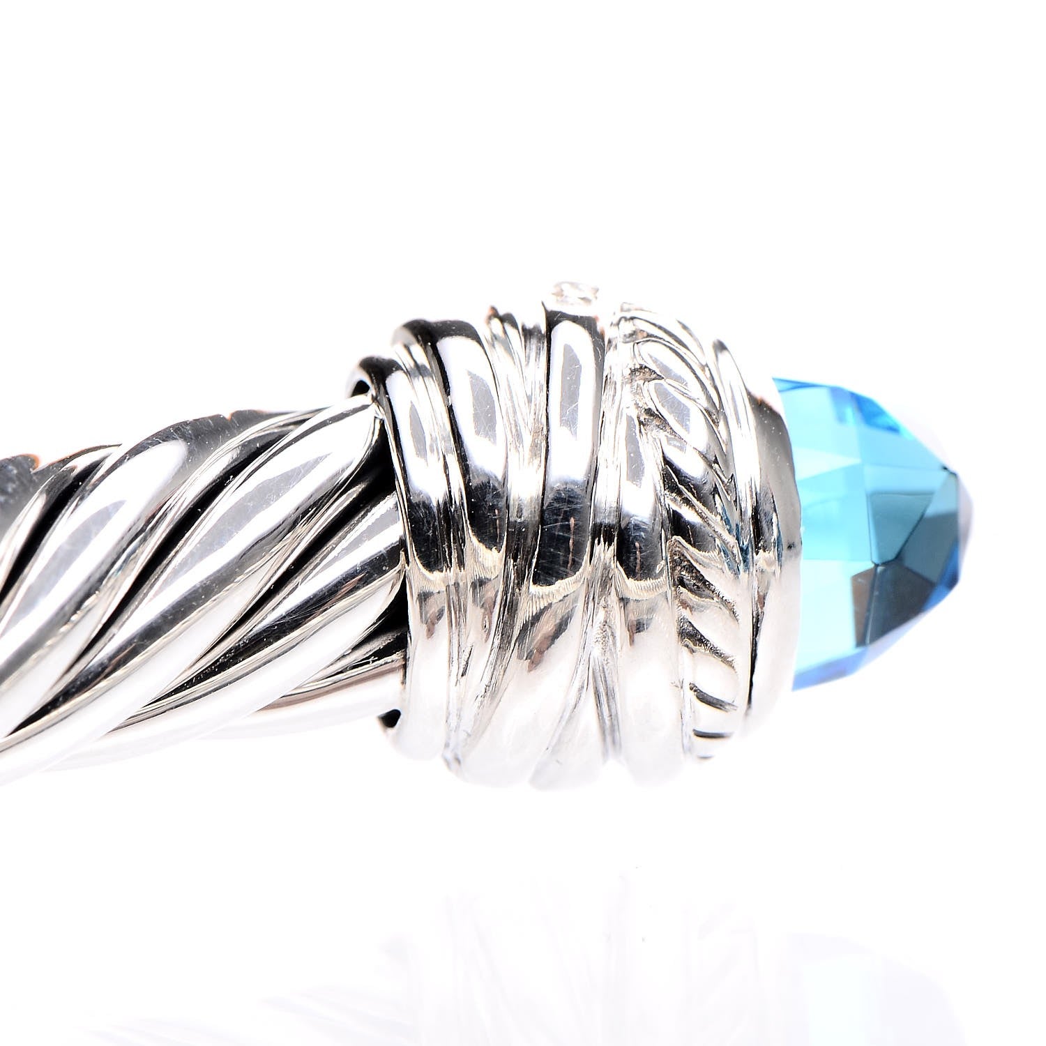 David Yurman Sterling Silver Diamond Blue Topaz 8.5mm Crossover Hinge Bracelet 4 of 5