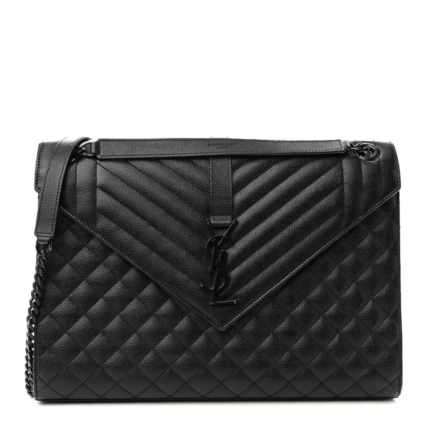 Grain De Poudre Textured Mixed Matelasse Large Triquilt Monogram Monochrome Satchel Black