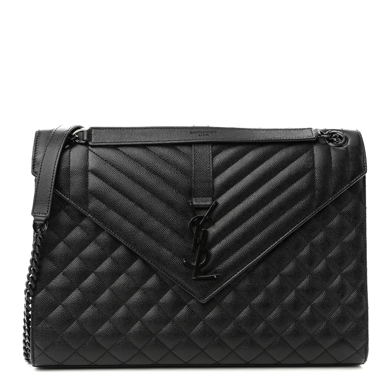 Saint Laurent Grain De Poudre Textured Mixed Matelasse Large Triquilt Monogram Monochrome Satchel Black 1 of 10