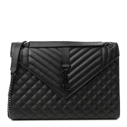 Saint Laurent Grain De Poudre Textured Mixed Matelasse Large Triquilt Monogram Monochrome Satchel Black 1 of 10