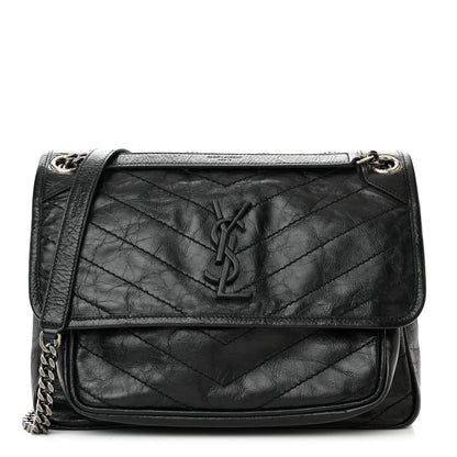 Saint Laurent Crinkled Calfskin Matelasse Monogram Medium Niki Chain Satchel Black 1 of 10