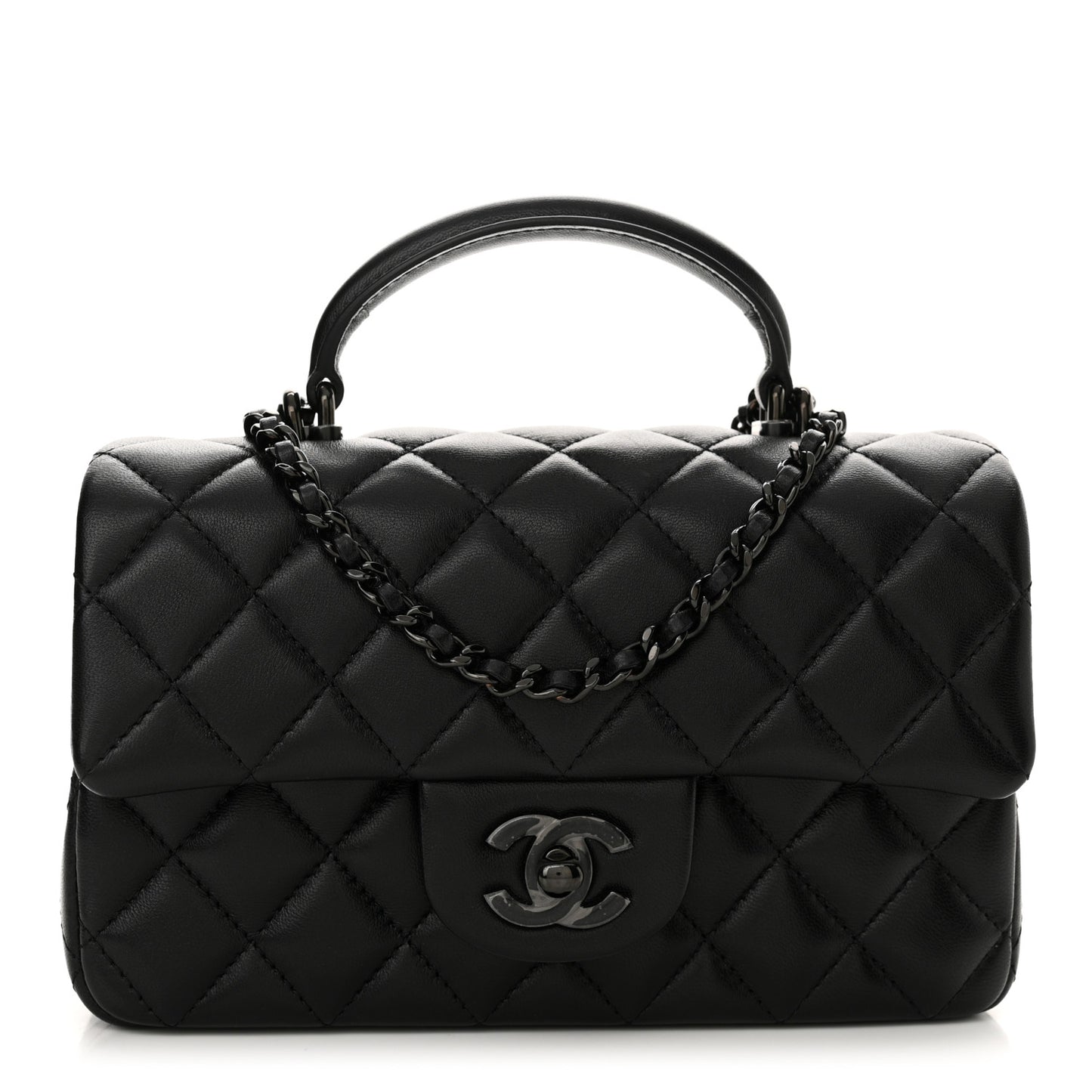 Lambskin Quilted Mini Top Handle Rectangular Flap So Black