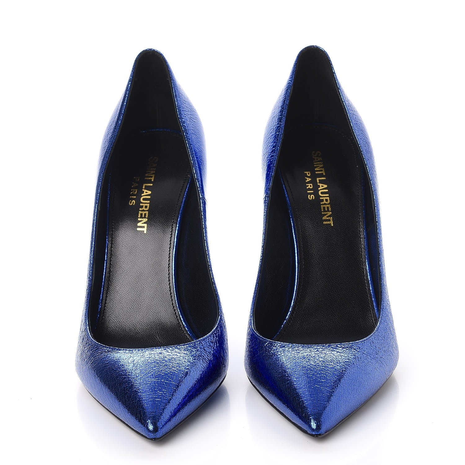 Saint Laurent Metallic Cracked Goatskin Anja 105 Pumps 37 Blue 2 of 8