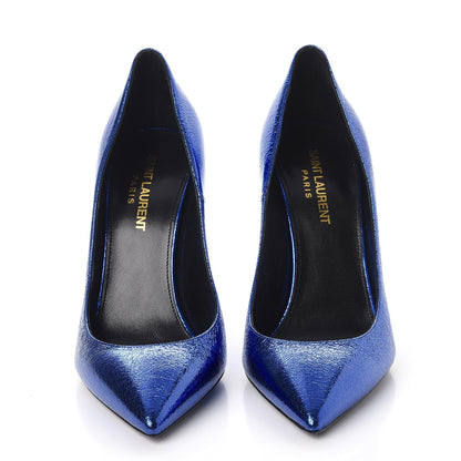 Saint Laurent Metallic Cracked Goatskin Anja 105 Pumps 37 Blue 2 of 8