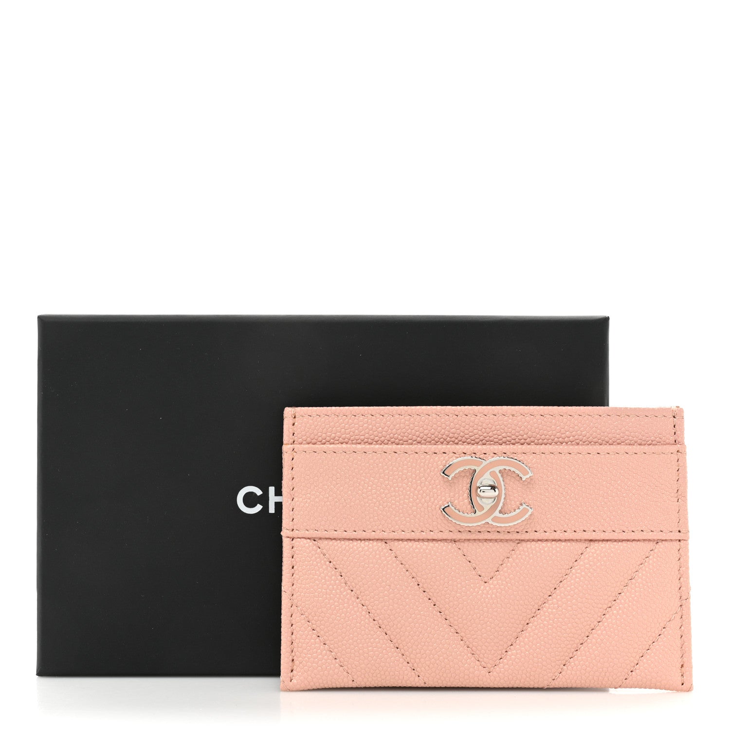 Chanel Metallic Caviar Chevron Quilted Vintage Mademoiselle Card Holder Pink 14 of 14