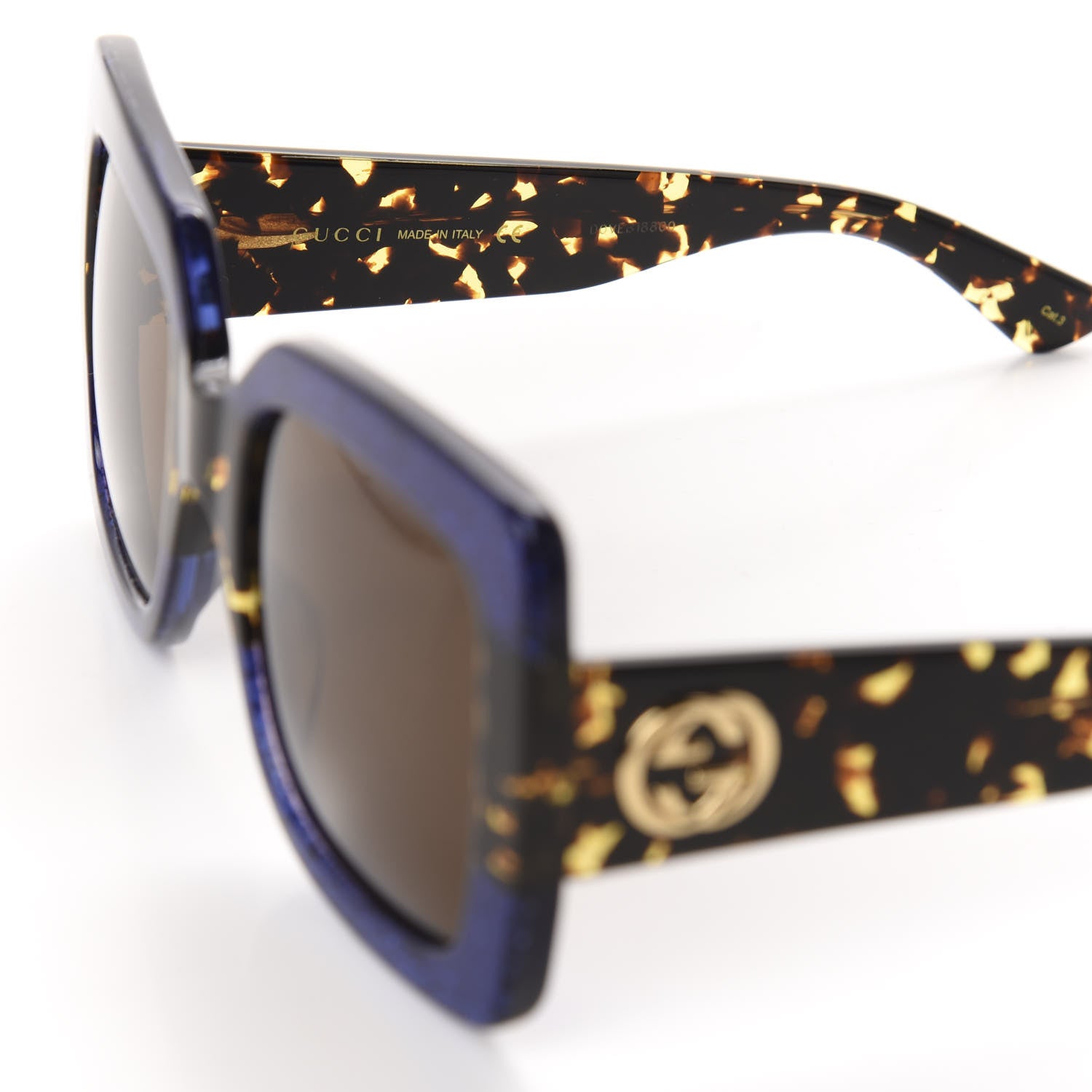 Gucci Square Frame GG0083S Sunglasses Glitter Blue Havana Brown 5 of 8
