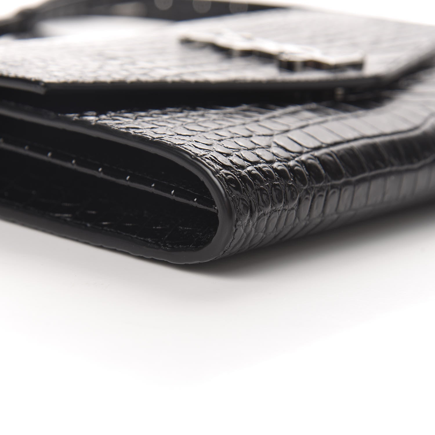 Saint Laurent Calfskin Crocodile Embossed Monogram Uptown Crossbody Black 7 of 10