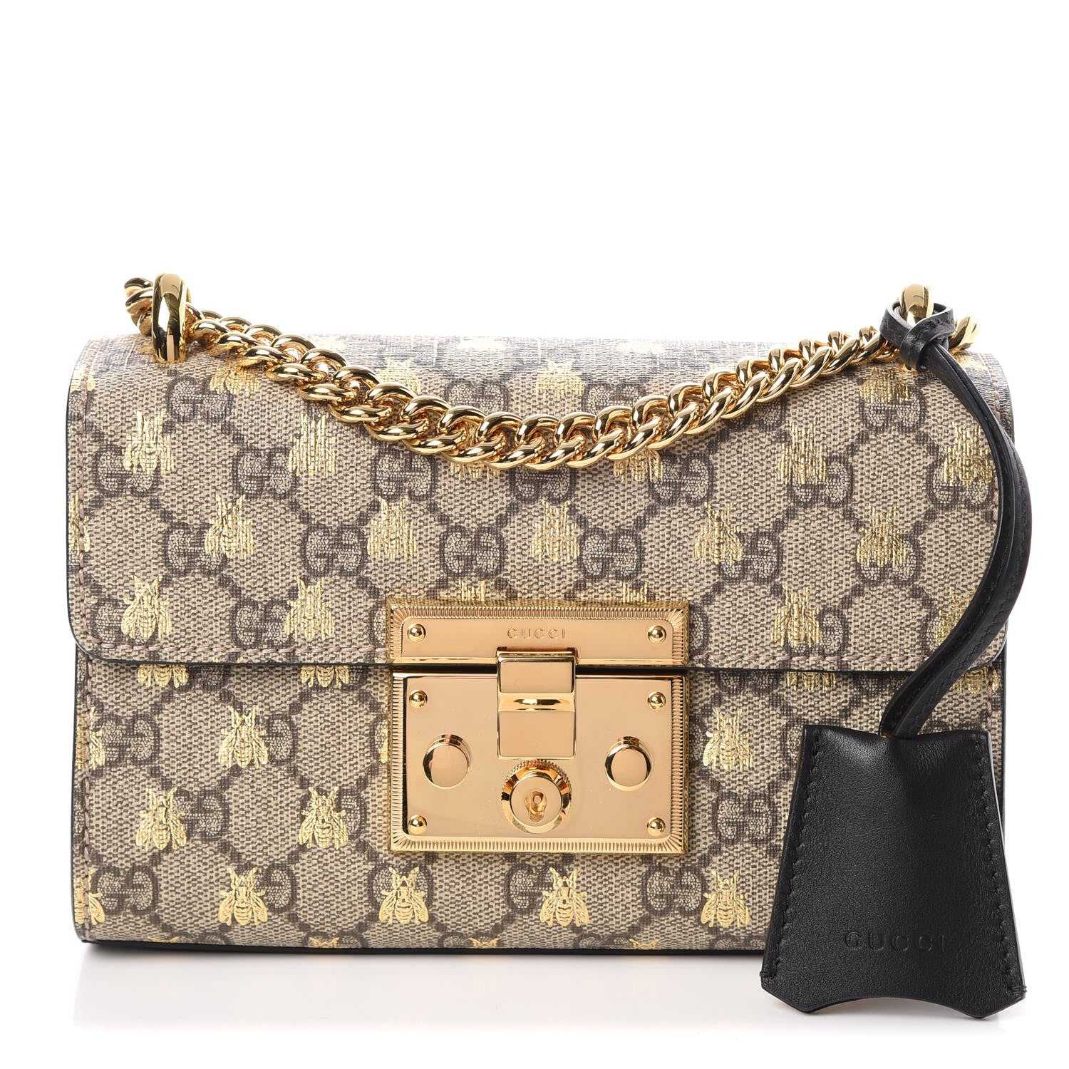 Gucci GG Supreme Monogram Bees Small Padlock Shoulder Bag Black 1 of 10