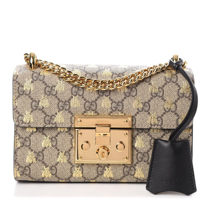 Gucci GG Supreme Monogram Bees Small Padlock Shoulder Bag Black 1 of 10