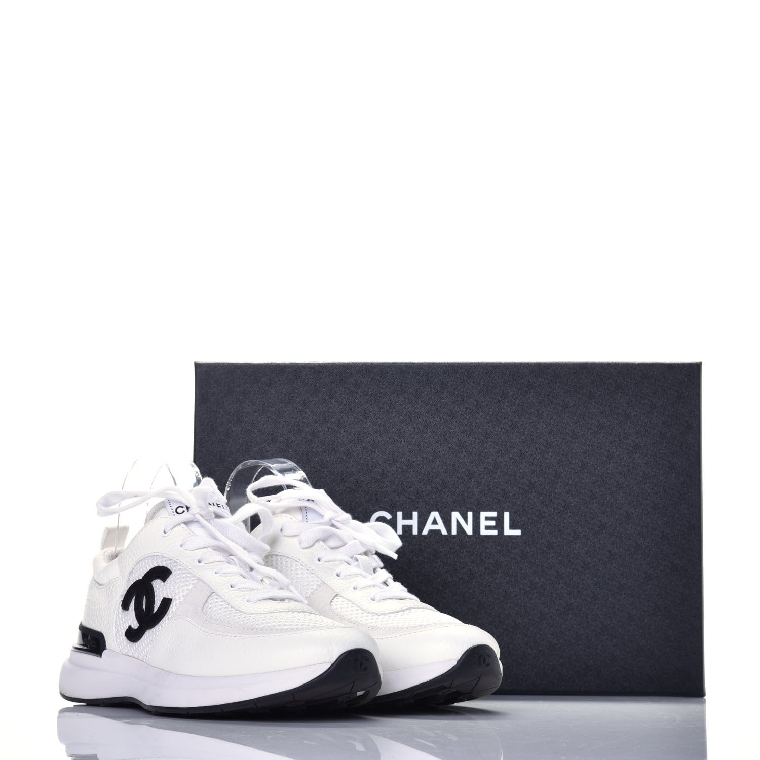 Chanel Calfskin Mesh Suede Womens Logo Sneakers 38.5 White 9 of 9