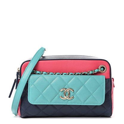 Chanel Goatskin Quilted Tri-Color Small In & Out Camera Case Navy Turquoise Pink 1 of 10