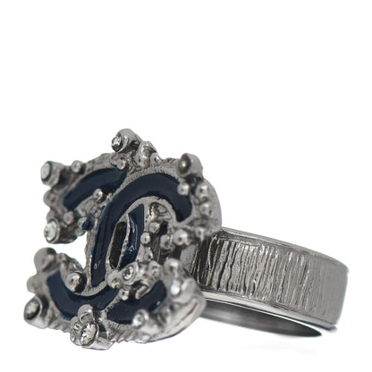 Chanel Enamel Crystal CC Ring 6 Dark Blue 3 of 5
