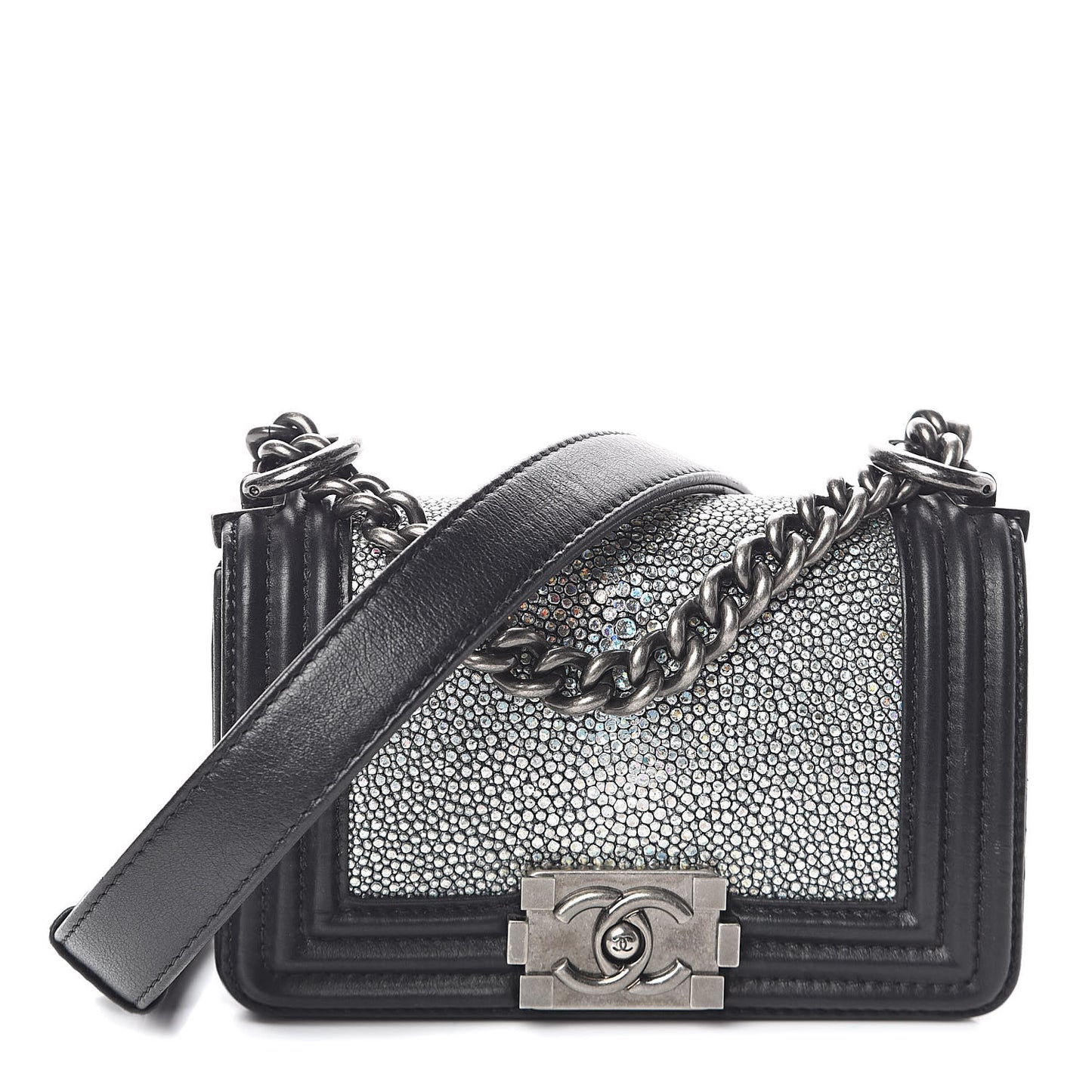 Galuchat Stingray Mini Boy Flap Black Silver