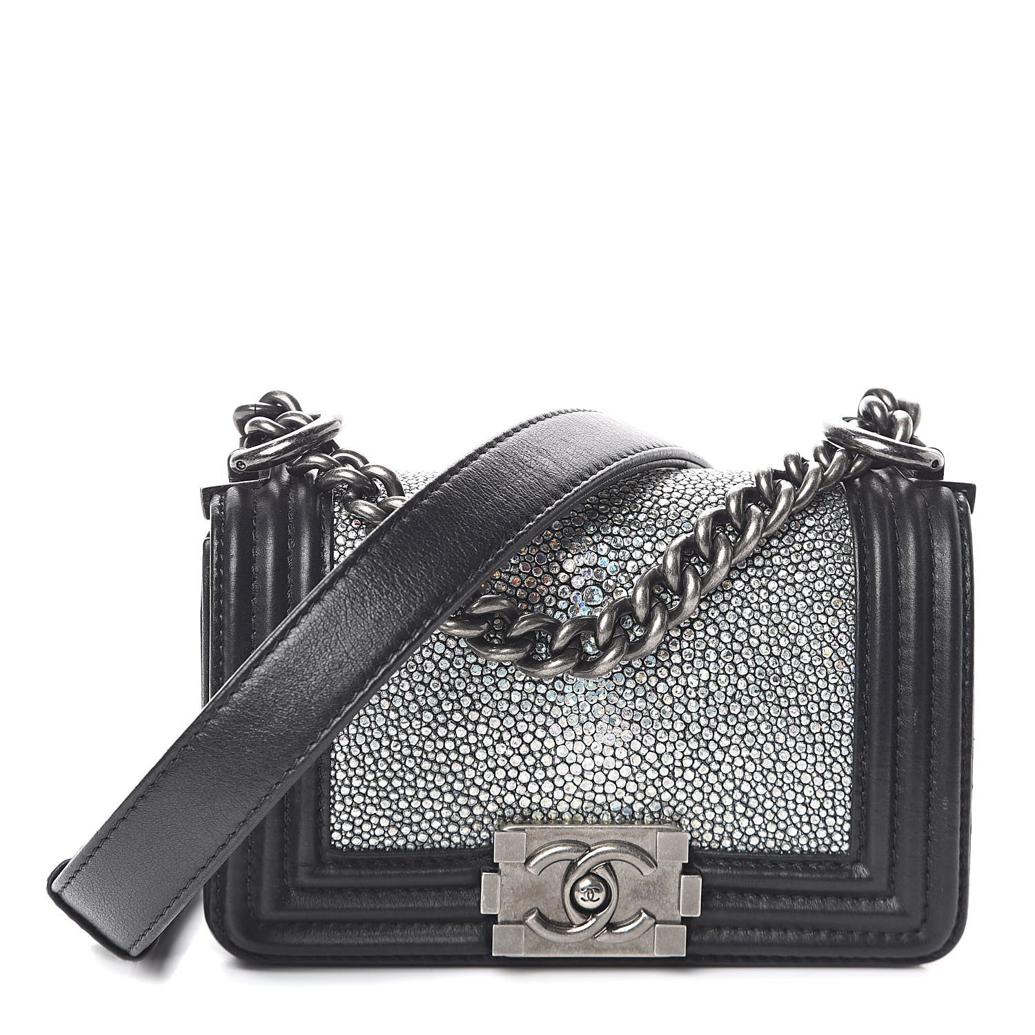 Chanel Galuchat Stingray Mini Boy Flap Black Silver 1 of 9
