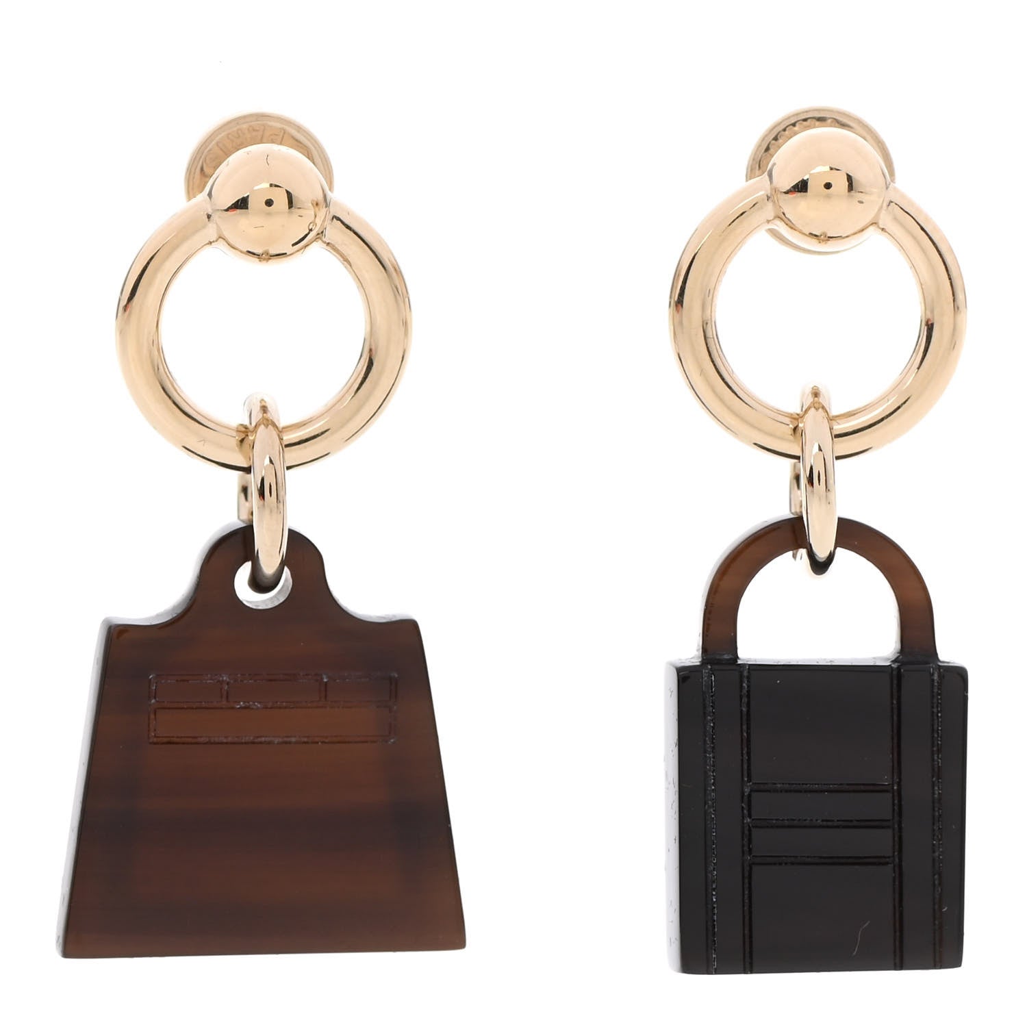 Hermes Permabrass Buffalo Horn Wood Amulette Kelly Bag Earrings 1 of 5