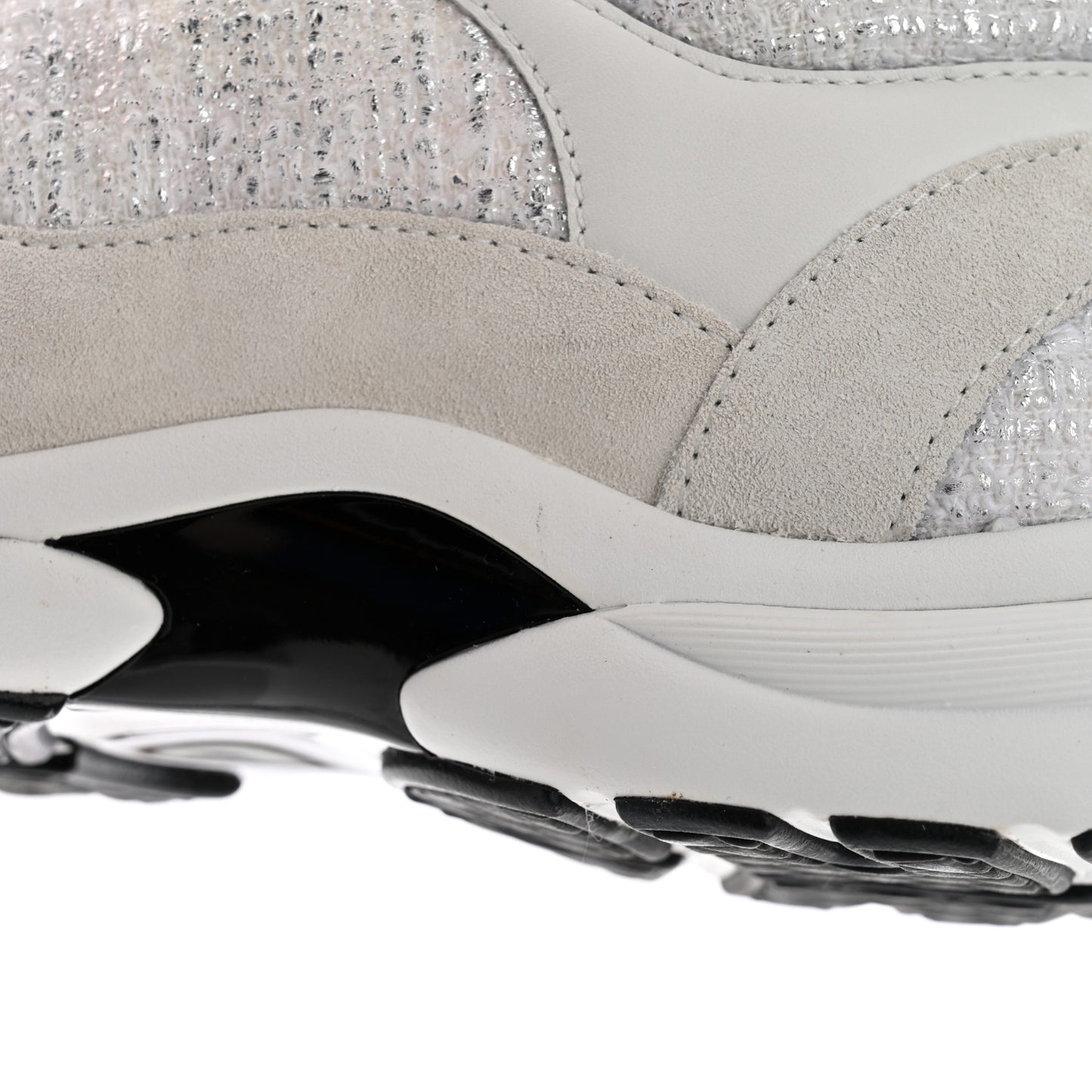 Painted Iridescent Cotton Tweed Suede Calfskin Womens CC Sneakers 37.5 White Silver Multicolor