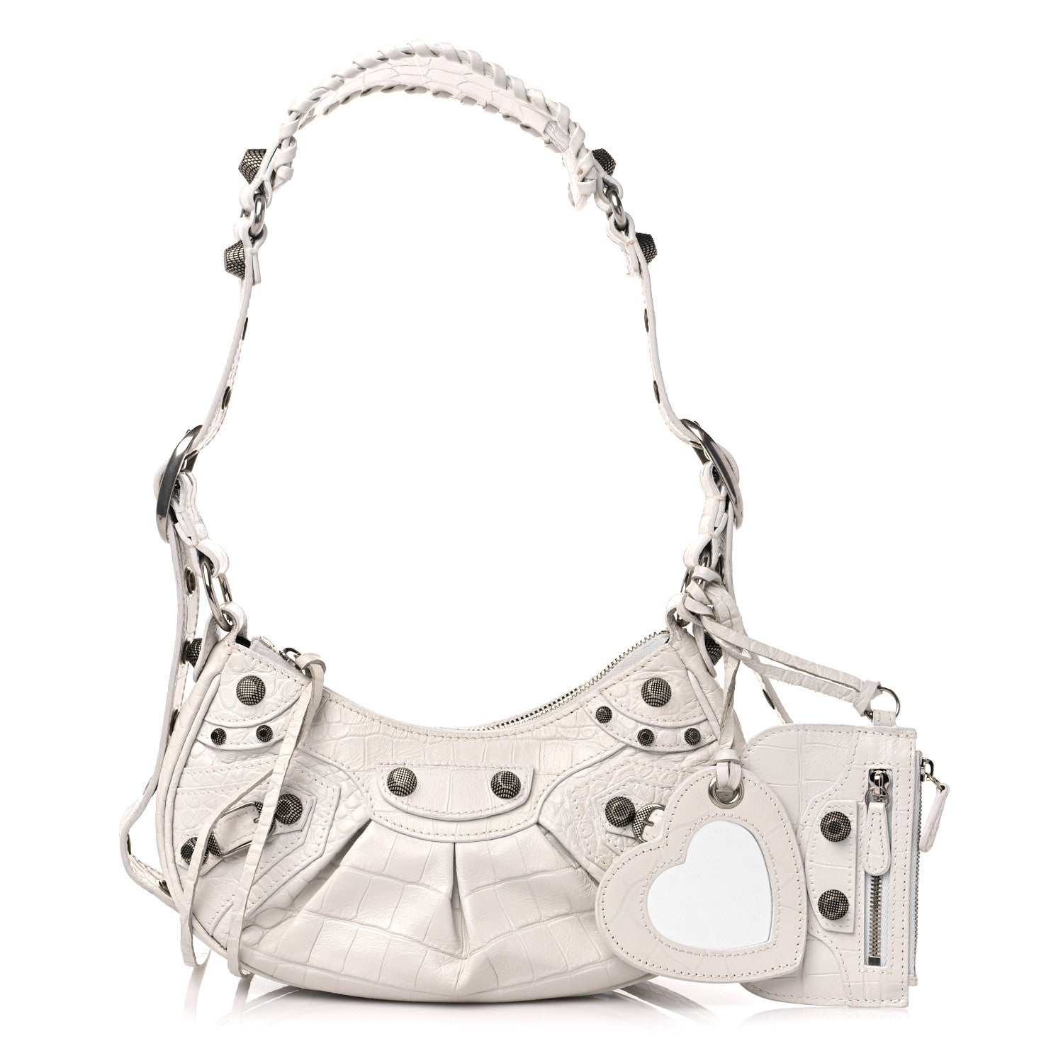 Balenciaga Extra Supple Calfskin Crocodile Embossed Le Cagole Shoulder Bag XS White 1 of 16