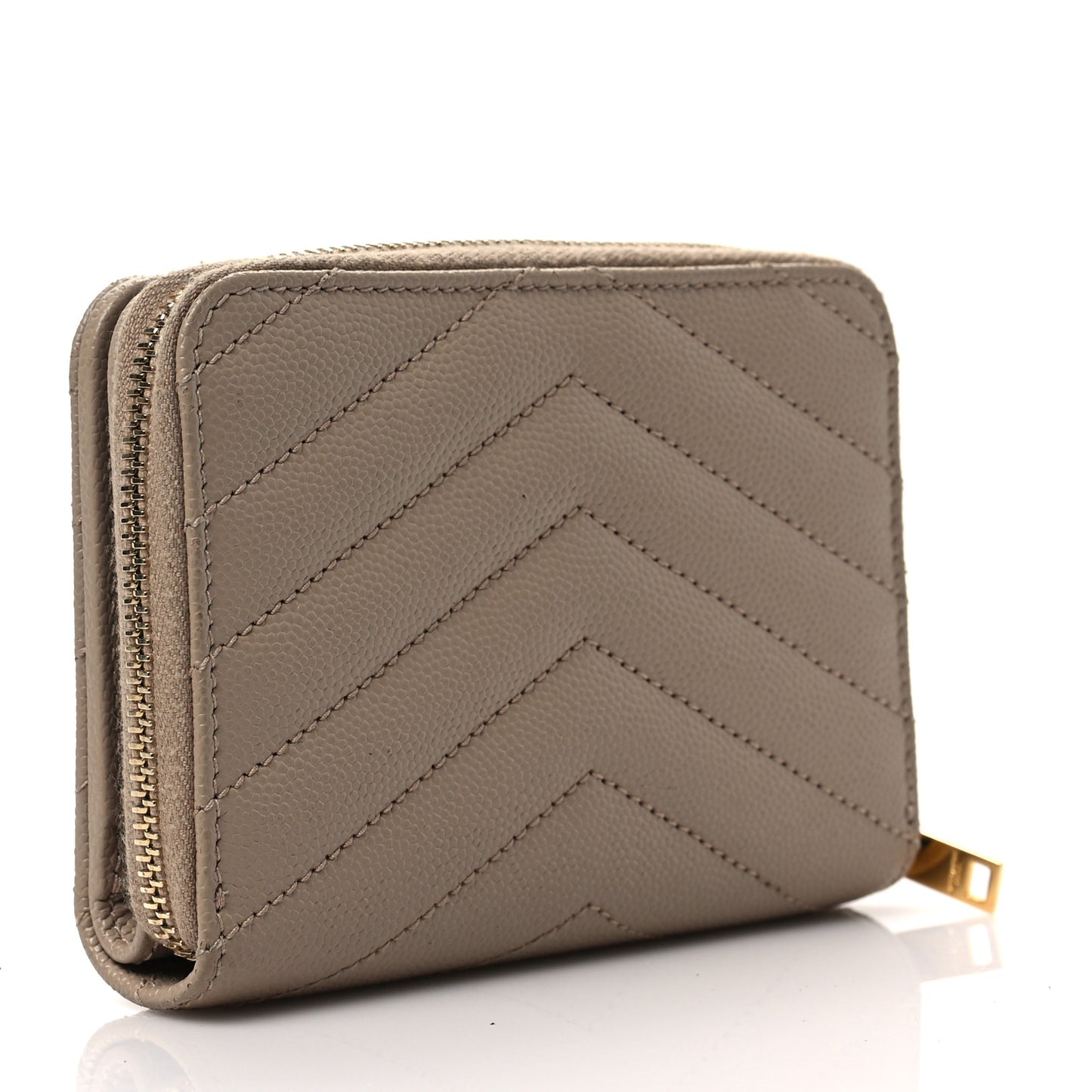 Grain De Poudre Matelasse Chevron Monogram Compact Zip Around Wallet Dark Beige