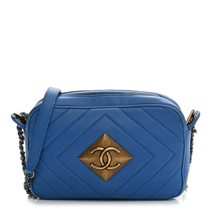 Chanel Lambskin Chevron Quilted Pyramid CC Camera Case Blue 1 of 11