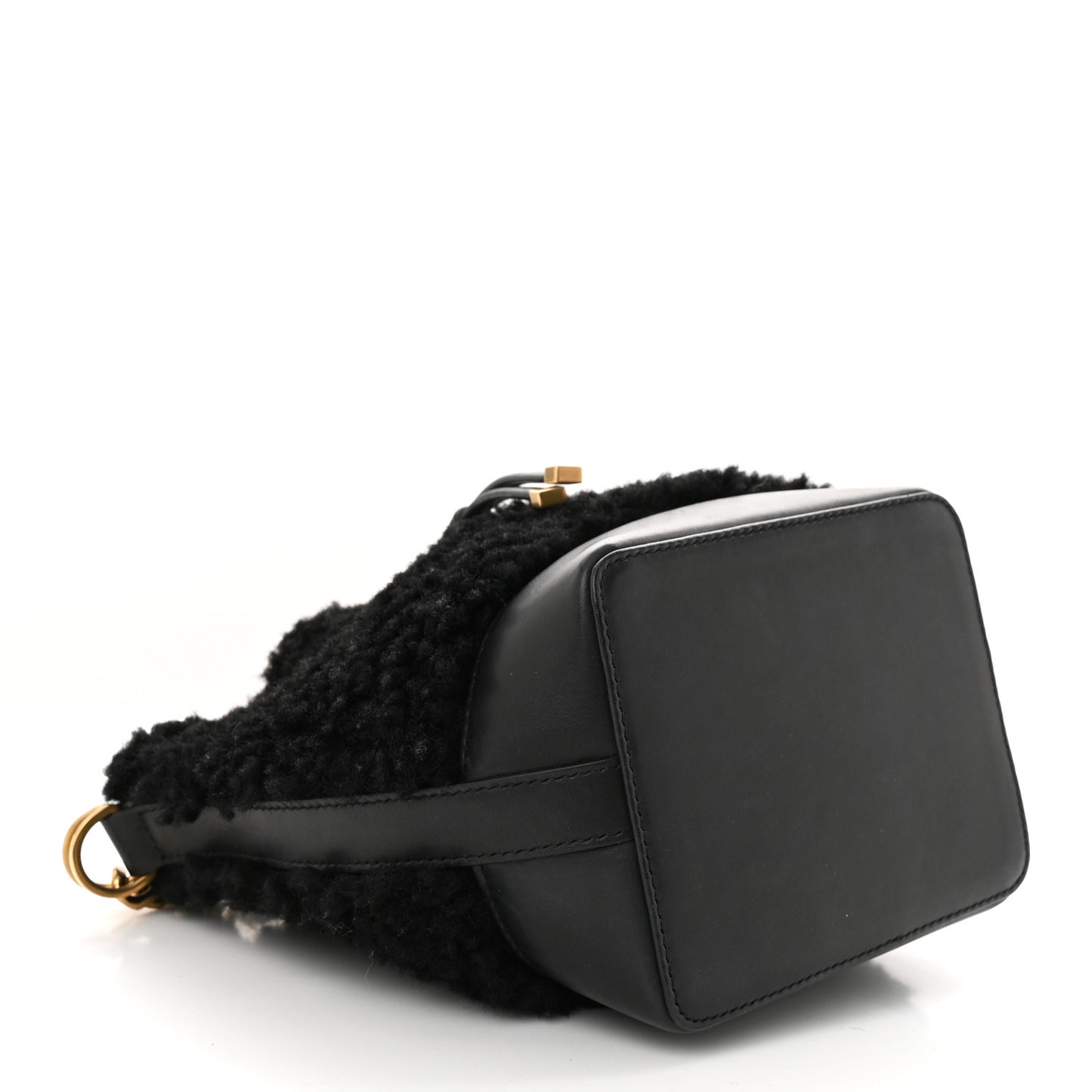 Shearling Calfskin Small Emmanuelle Bucket Bag Black